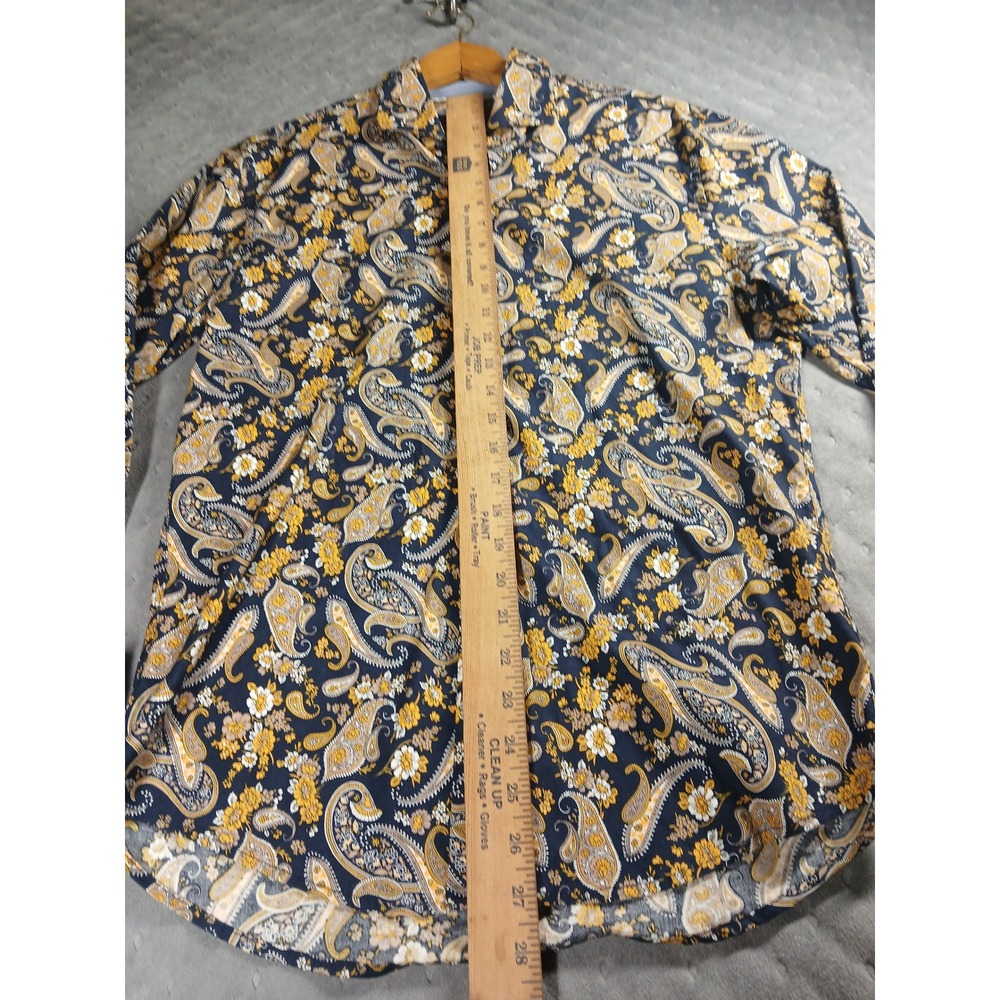 Consequence Mens Slim Fit Paisley Floral Button Down Shirt Navy Yellow Medium - Picture 8 of 8